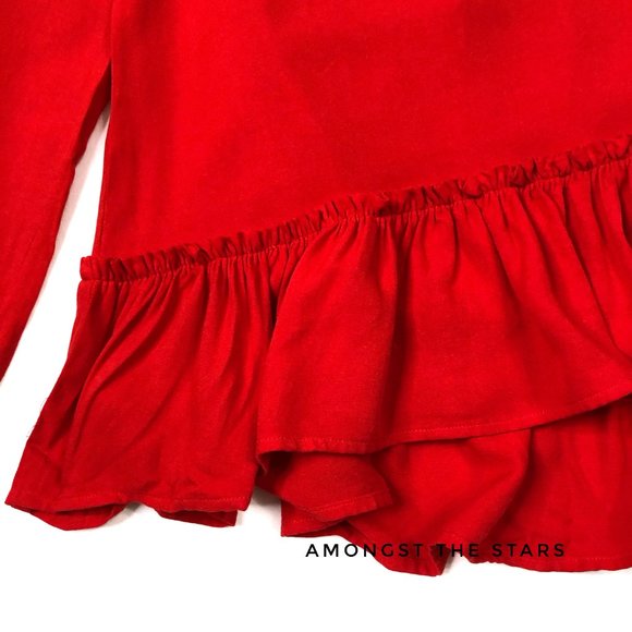 Cloth & Stone Ruffle Open Back Tie Red Blouse Top - Picture 4 of 7
